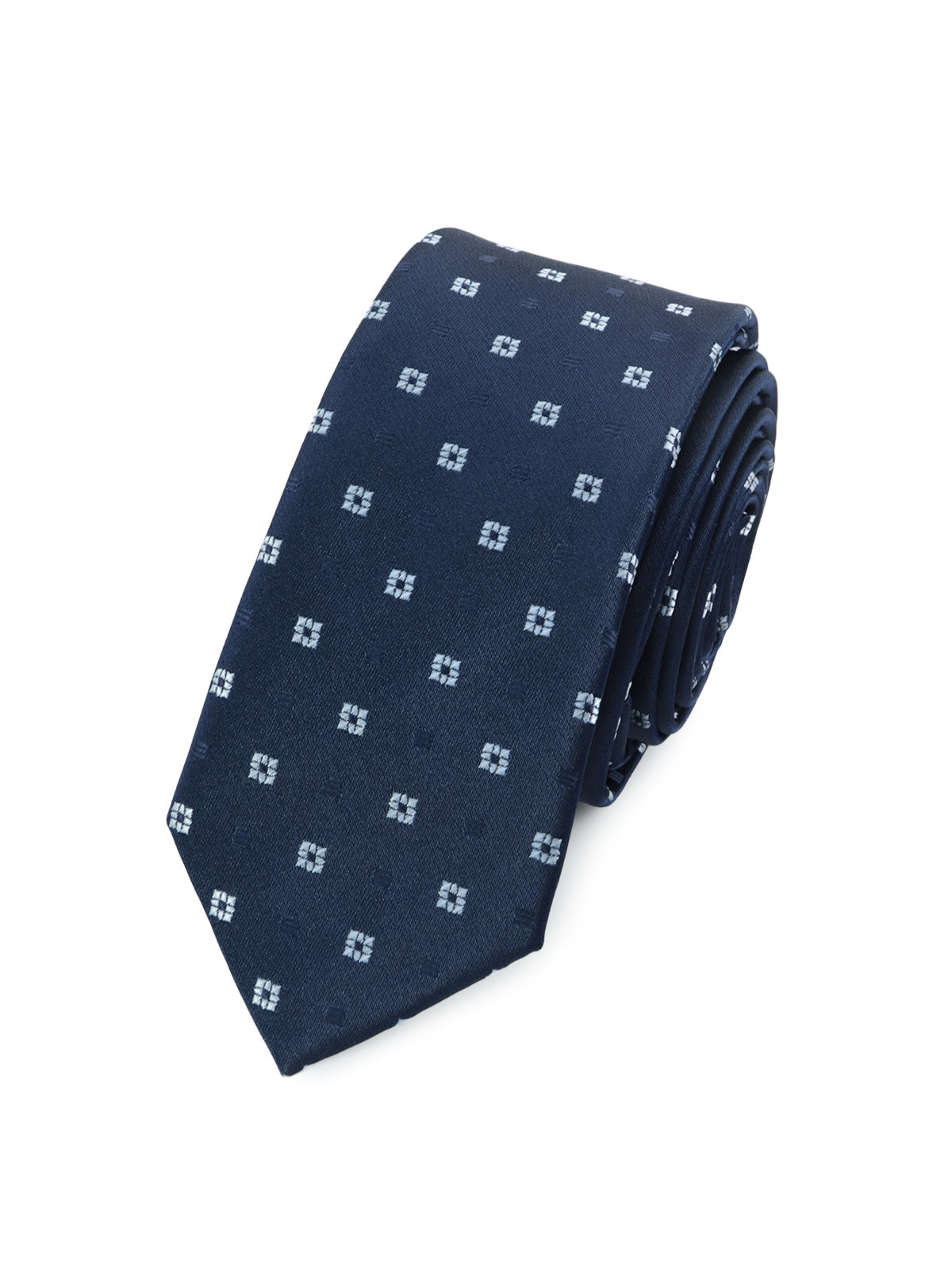Галстук узкий темно-синий с белыми цветками описание: Фасон - Узкий галстук, Материал - Полиэстер, Цвет - Темно-синий, Размер - 5 см х 150 см, Страна производства - Россия.