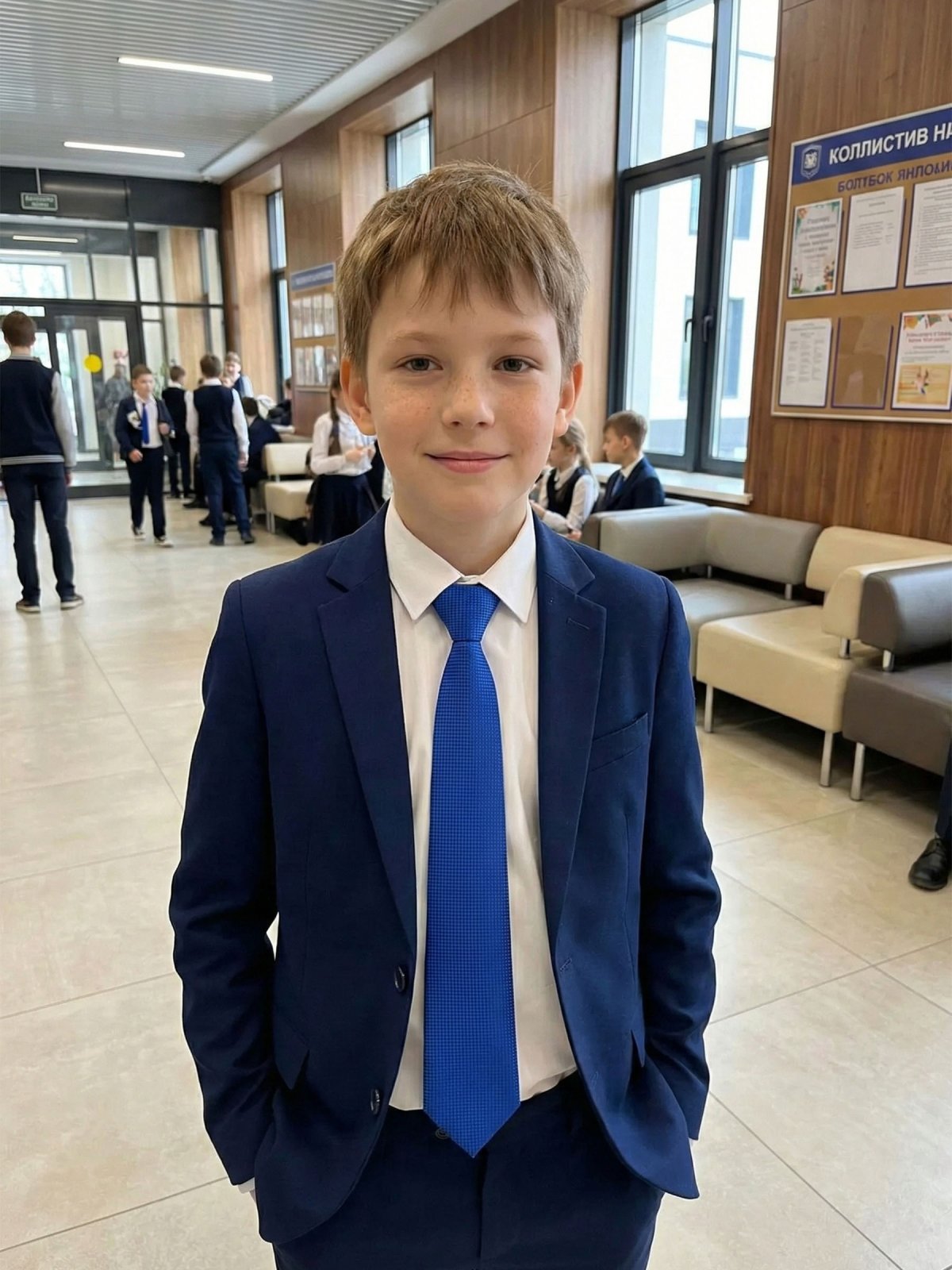 Описание Галстук детский на стяжке синий с клетчатой текстурой: Размер - Длина: 36 см, Ширина: 5,5 см, Цвет - Синий, Страна производитель - Россия;