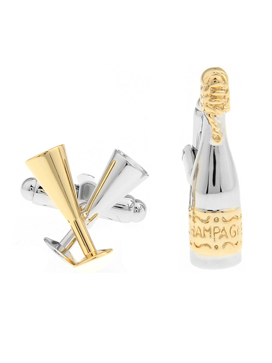 Запонки бутылка и бокалы шампанского, Материал: Ювелирная сталь 316L, Цвет: Серебристый, золотой, Размеры: Бутылка 27 мм х 8 мм, общая длина изделия 25 мм, ножка 17 мм; Бокалы 14 мм х 16 мм, общая длина изделия 25 мм, ножка 17 мм, вес: 17 гр., подарочная упаковка бесплатно.