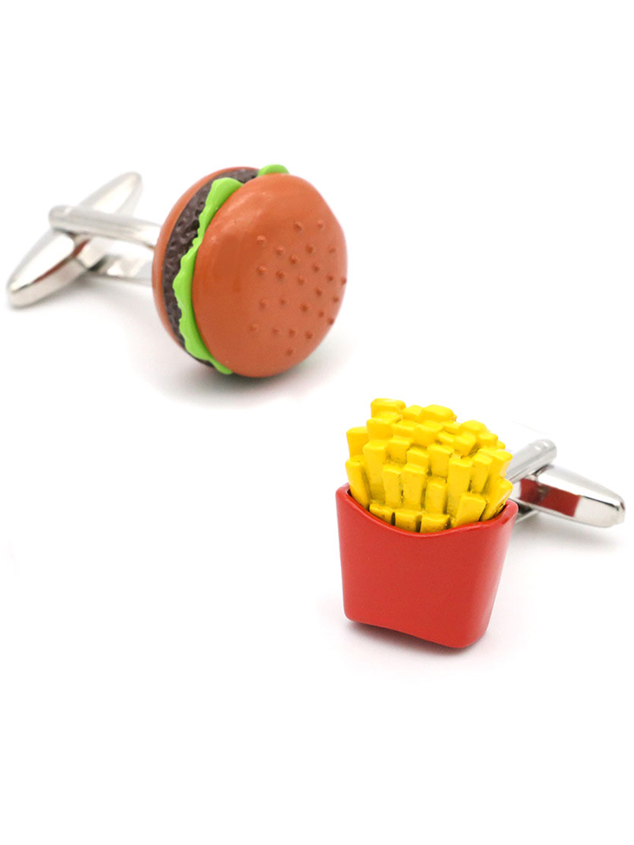 Запонки бургер и картошка фри, Материал: Ювелирная сталь 316L Покрытие - эмаль, Цвет: Коричневый, красный, желтый, Размеры: Картошка фри - 21 мм х 16 мм, общая длина 28 мм, ножка 19 мм; Бургер - диаметр 20 мм, толщина бургера 11 мм, общая длина 31 мм, ножка 19 мм, вес: 16 гр., подарочная упаковка бесплатно.