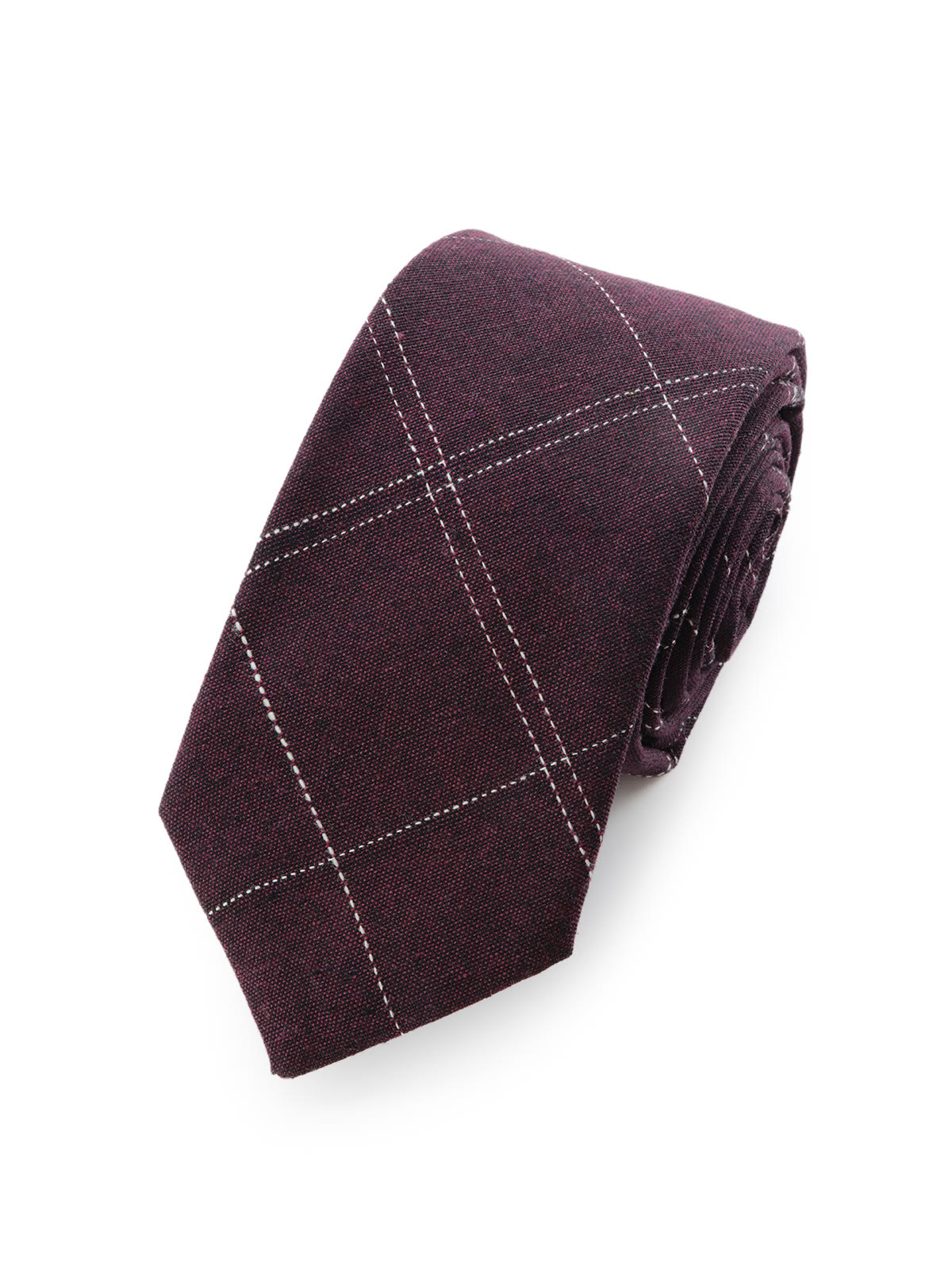 Галстук джинсовый в косую клетку бордовый описание: Фасон - Узкий галстук, Материал - Хлопок, Цвет - Бордовый, Размер - 6 см х 140 см, Страна производства - Россия.