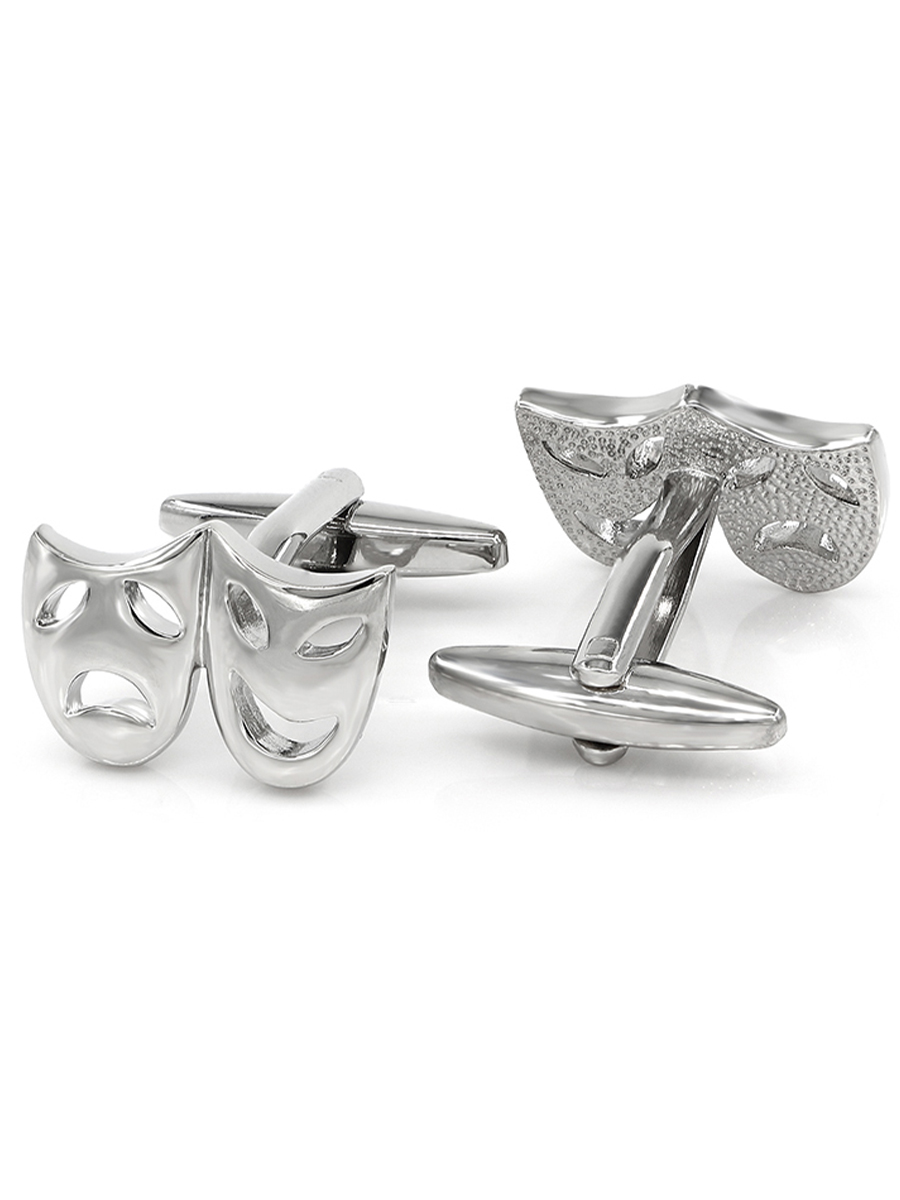 Запонки театральные маски, Материал: Ювелирная сталь 316L, Цвет: Стальной, Размеры: 19 мм х 12 мм, общая длина 23 мм, ножка 19 мм, вес: 6 гр., подарочная упаковка бесплатно.