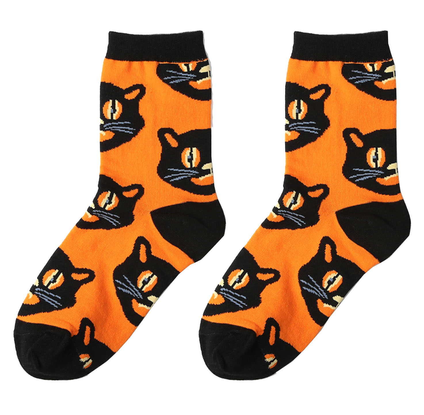 Носки оранжевые с черными кошками описание: Состав - Хлопок 50%, полиэстер 30%, нейлон 17%, спандекс 3% , Размер - 37-42, Цвет - Оранжевый, черный, Страна производства - Китай;
