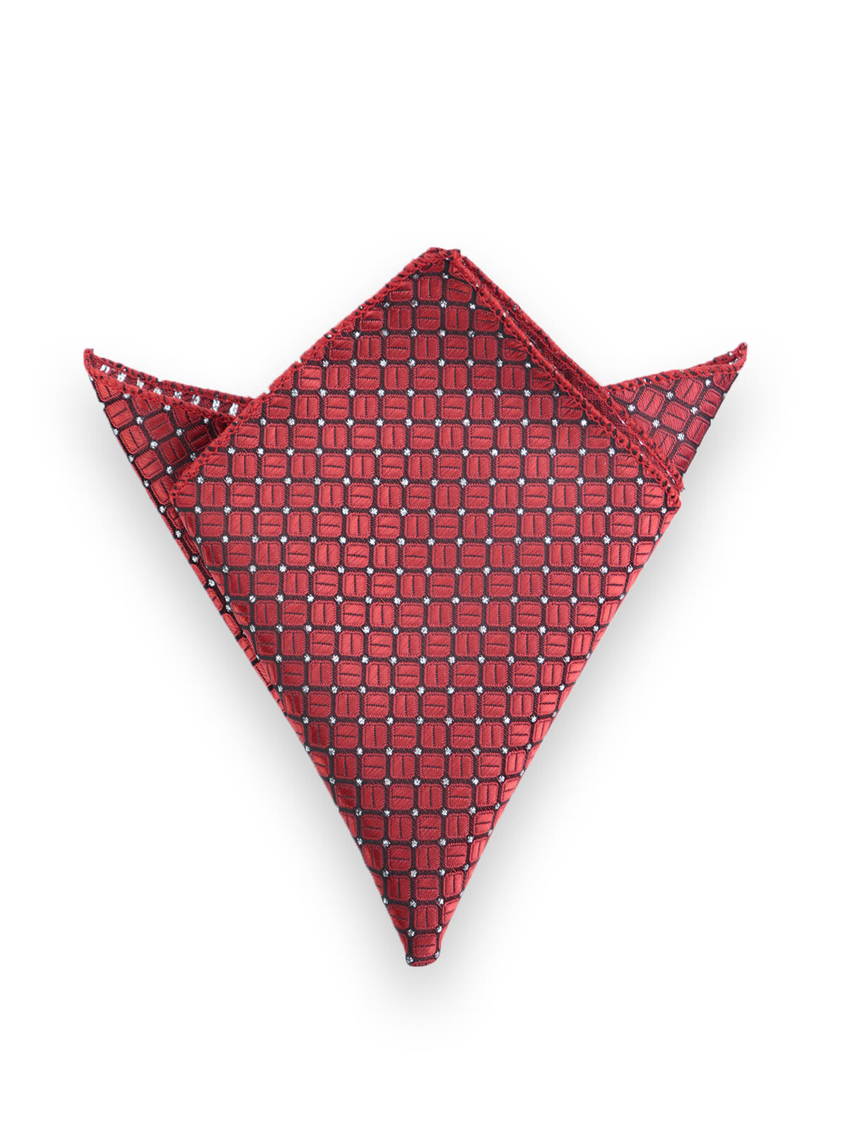 Нагрудный платок красный с ромбовидным рисунком описание: Материал - Вискоза, Размеры - 22 см х 21 см, Страна производства - Россия;