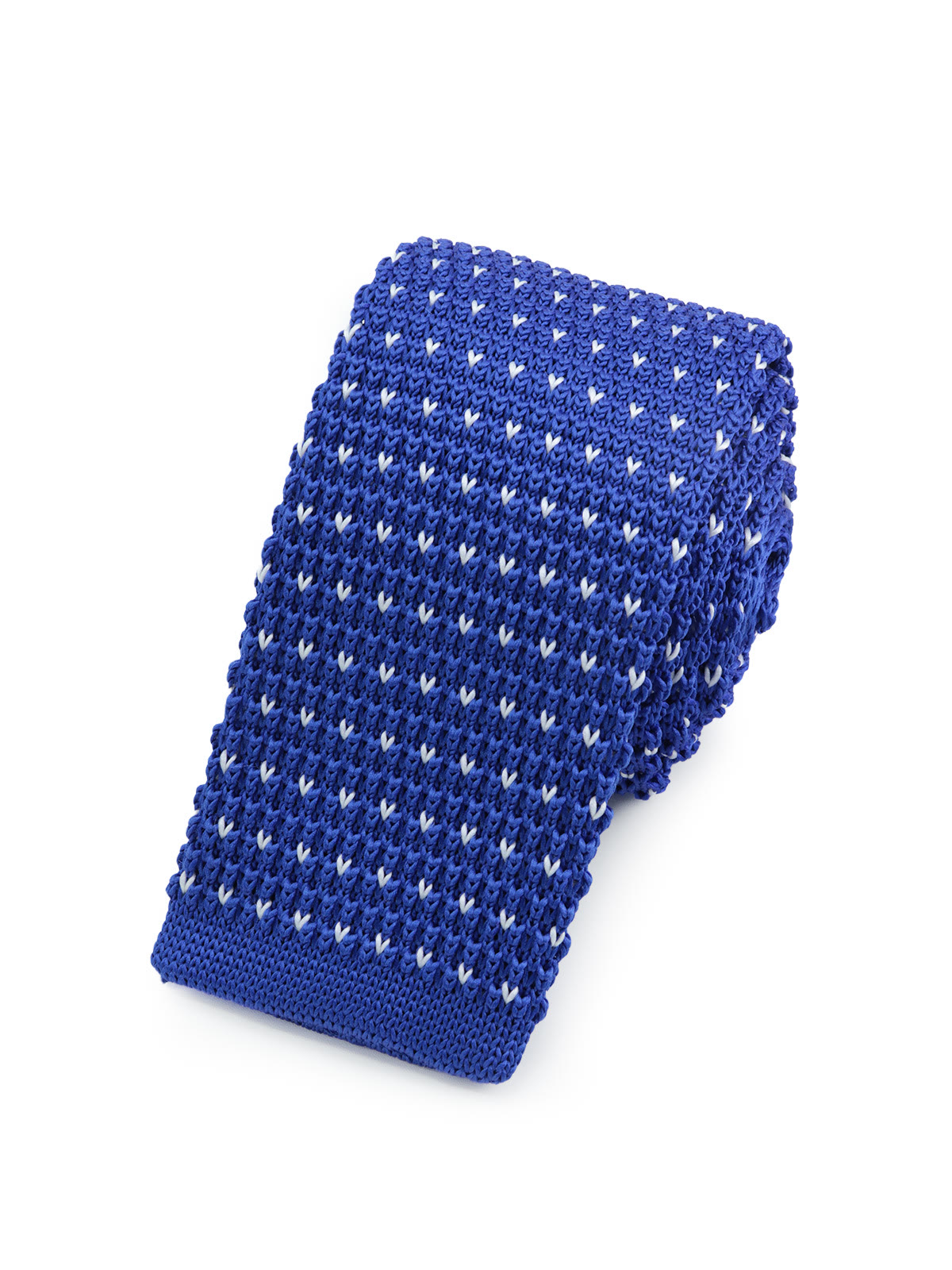 Галстук вязаный синий в белую точку описание: Фасон - Средний галстук, Материал - Полиэстер, Цвет - Синий, желтый, Размер - 5 см х 150 см, Страна производства - Россия.