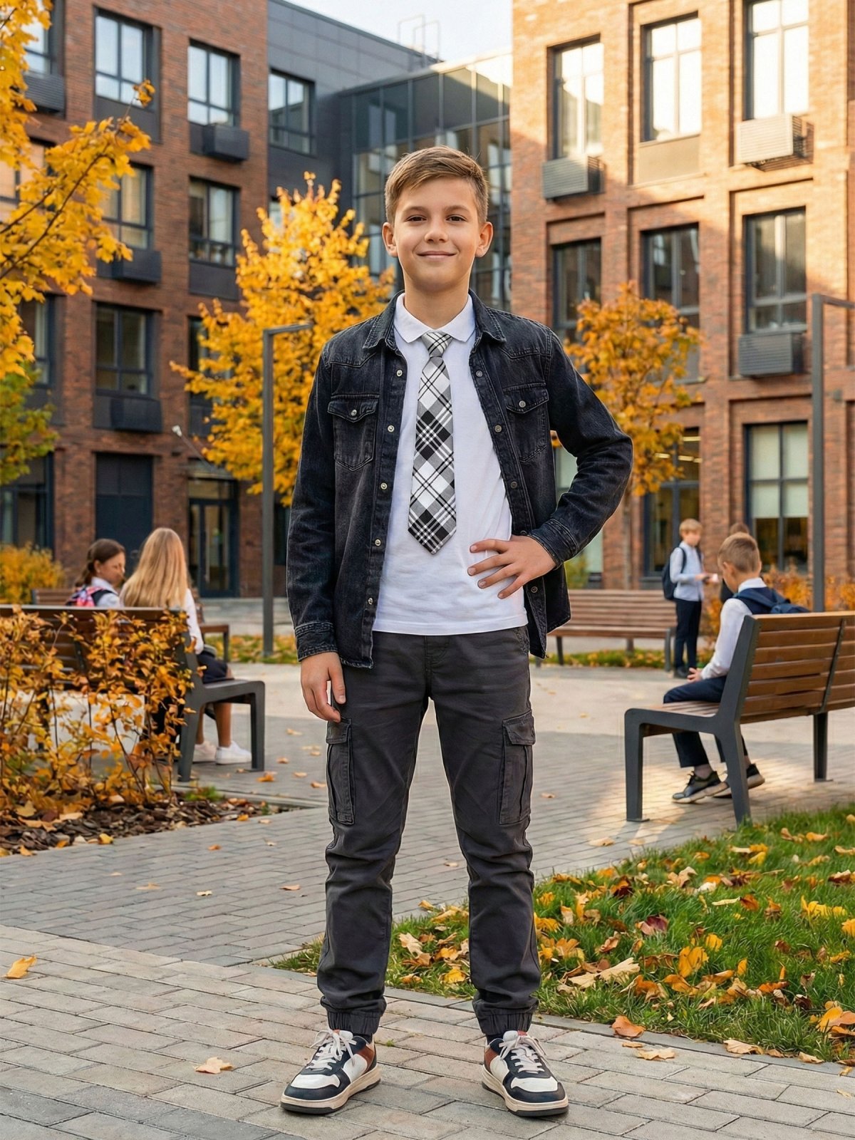 Описание Галстук детский на резинке атласный черно-белый в шотландскую клетку: Размер - Длина: 30 см, Ширина: 6 см, Цвет - Черный, белый, серый, Страна производитель - Россия;