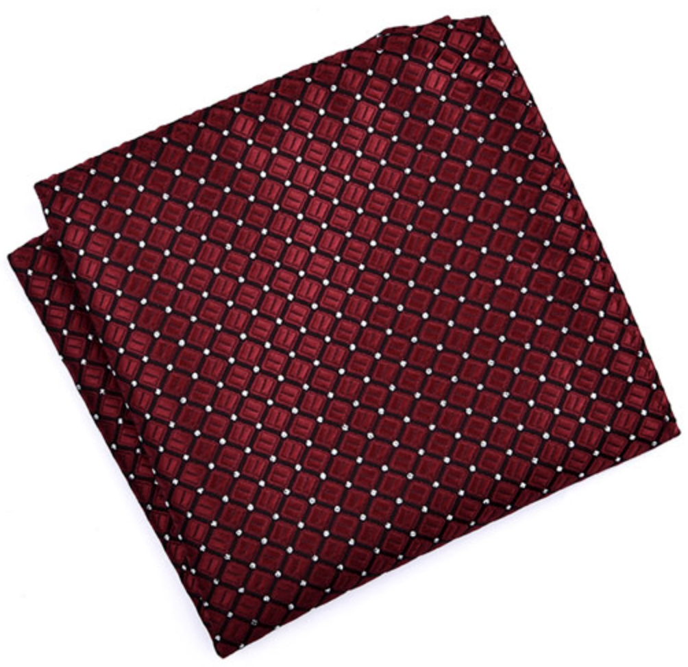 Нагрудный платок бордовый с ромбовидным рисунком описание: Материал - Вискоза, Размеры - 22 см. х 21 см., Страна производства - Китай;