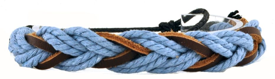 ST077 Браслет веревочный голубой с плетением елочка описание: Состав - Веревка Экокожа, цвет - Голубой, коричневый, размер - Размер браслетов регулируется стяжкой, вес - , страна производства - Китай;