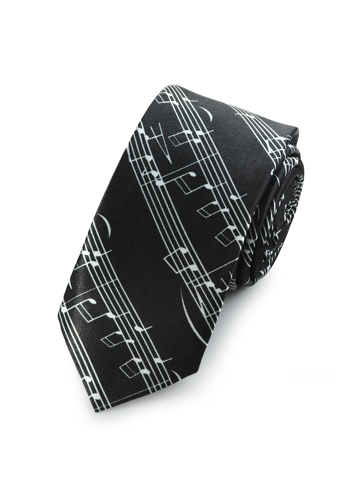 Галстук черный с нотами описание: Фасон - Узкий галстук, Материал - Полиэстер, Цвет - Черный, Размер - 5 см х 150 см, Страна производства - Россия.