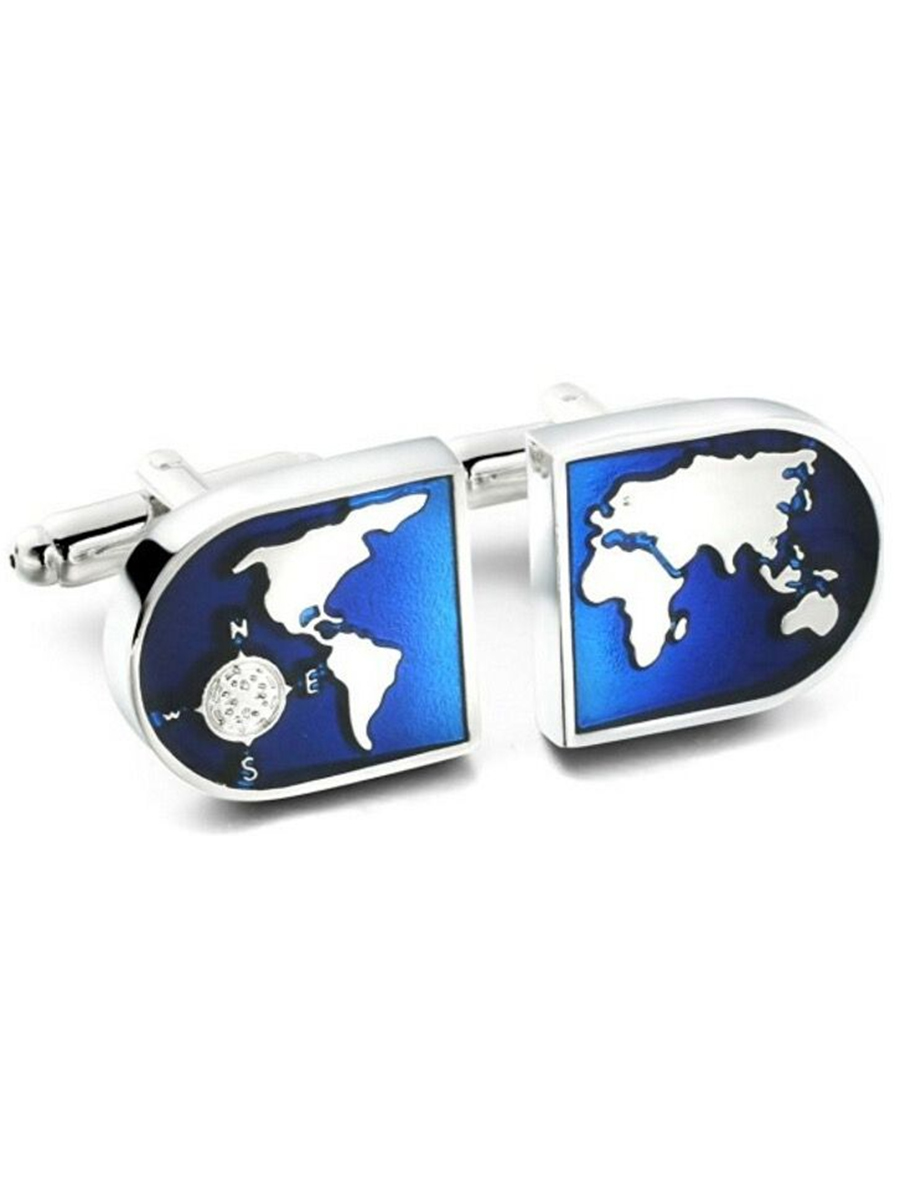 Запонки атлас мира, Материал: Ювелирная сталь, Цвет: Синий, Размеры: 18 мм х 16 мм, общая длина 22 мм, ножка 17 мм, вес: 8 гр., подарочная упаковка бесплатно.
