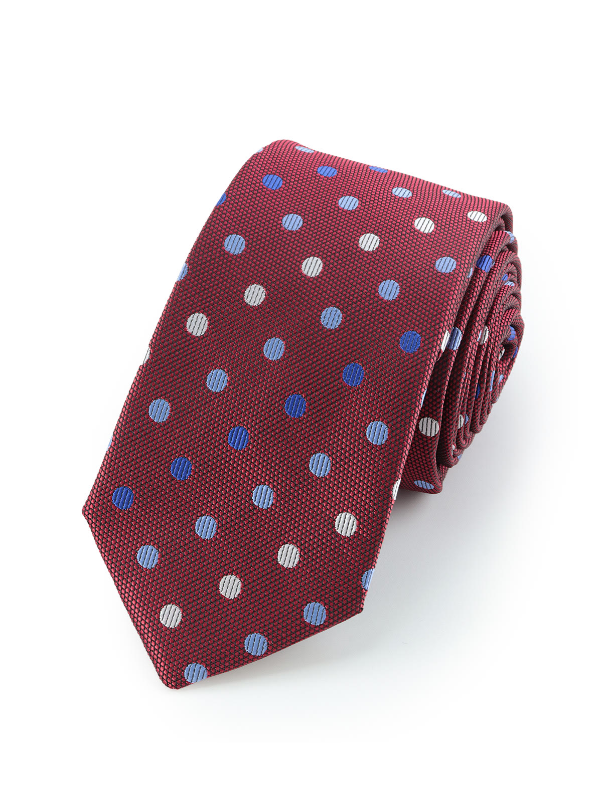 Галстук бордовый в крупный горошек описание: Фасон - Узкий галстук, Материал - Полиэстер, Цвет - Бордовый, Размер - 6 см х 150 см, Страна производства - Россия.