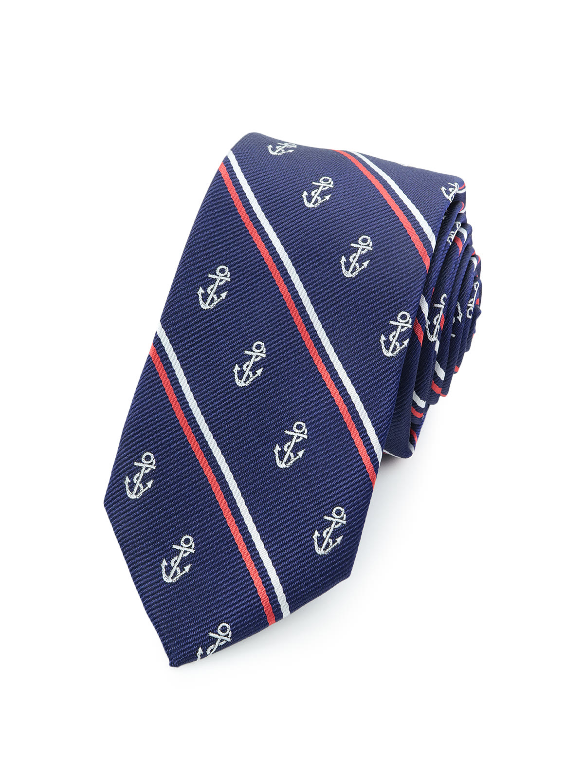 Галстук темно-синий с якорями в полоску описание: Фасон - Узкий галстук, Материал - Микрофибра, Цвет - Темно-синий, Размер - 6 см х 150 см, Страна производства - Россия.