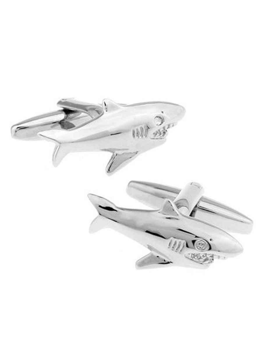 Запонки акулы, Материал: Ювелирная сталь, Цвет: Стальной, Размеры: 26 мм х 11 мм, общая длина 27 мм, ножка 19 мм, вес: 9 гр., подарочная упаковка бесплатно.
