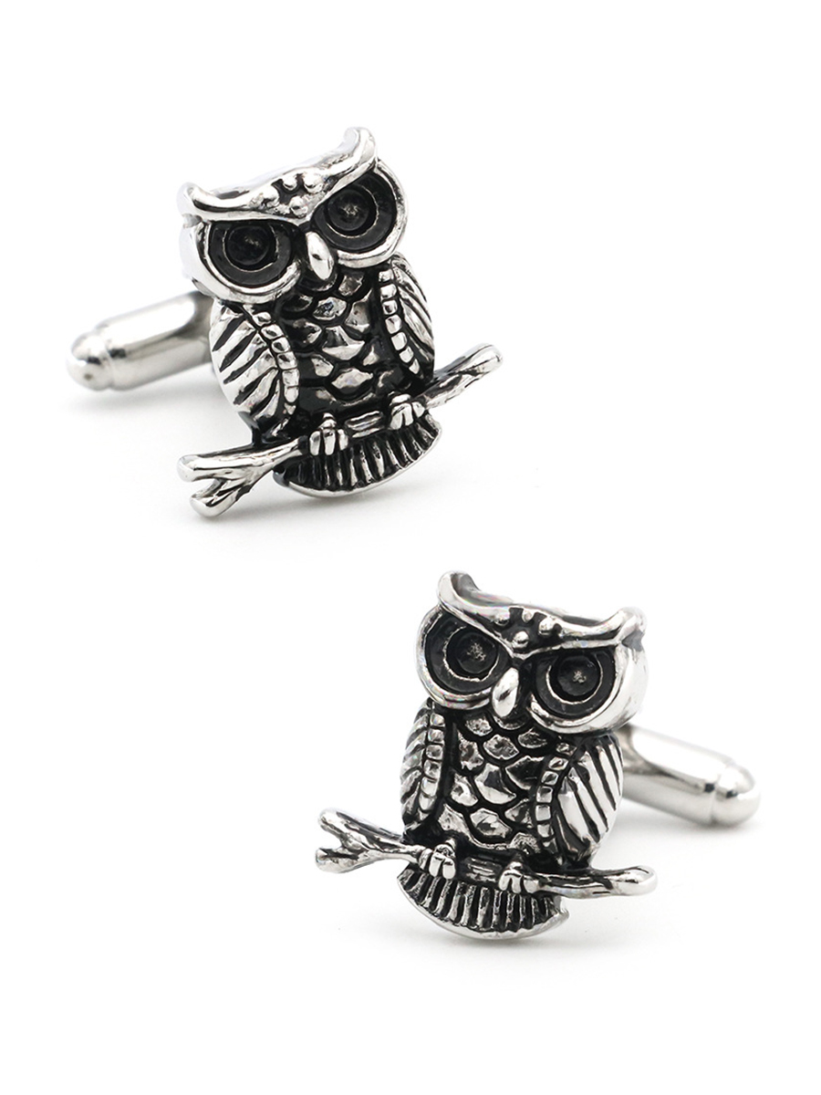 Запонки совы, Материал: Ювелирная сталь 316L, Цвет: Серебристый, Размеры: 17 мм х 18 мм, общая длина 23 мм, ножка 17 мм, вес: 12 гр., подарочная упаковка бесплатно.