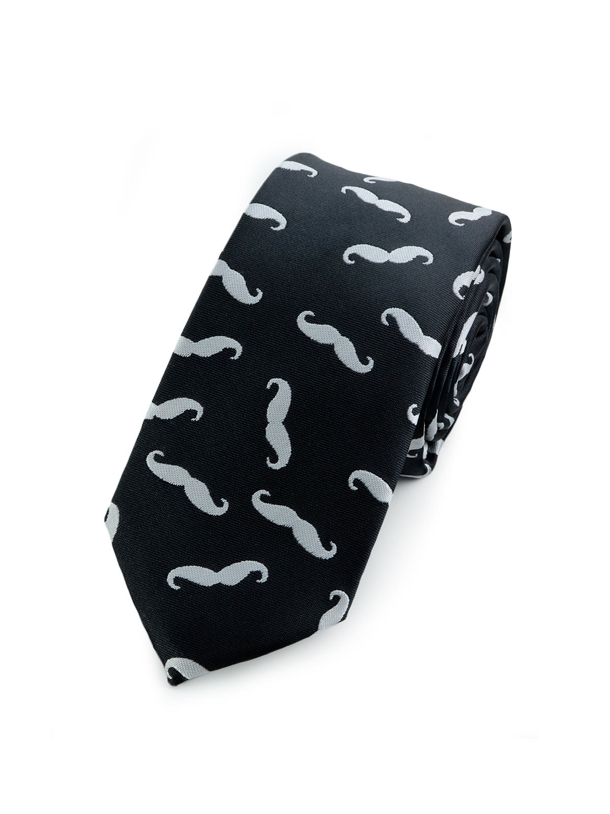 Галстук узкий черный с усами описание: Фасон - Узкий галстук, Материал - Полиэстер, Цвет - черный, Размер - 6 см х 150 см, Страна производства - Россия.