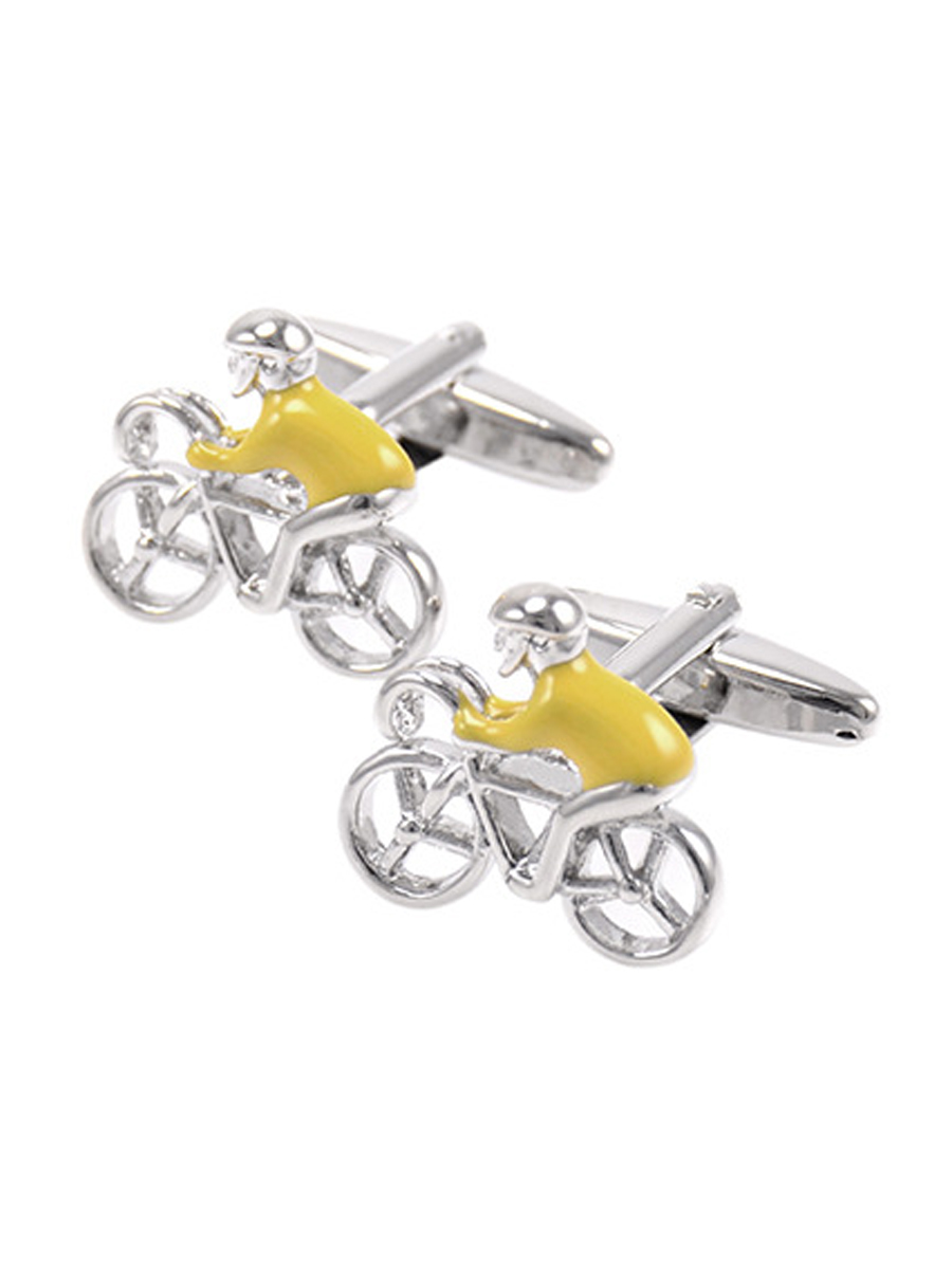 Запонки велосипедный спорт, Материал: Ювелирная сталь 316L Покрытие: Эмаль, Цвет: Стальной, желтый, Размеры: 16 мм х 15 мм, общая длина 22 мм, ножка 19 мм, вес: 14 гр., подарочная упаковка бесплатно.