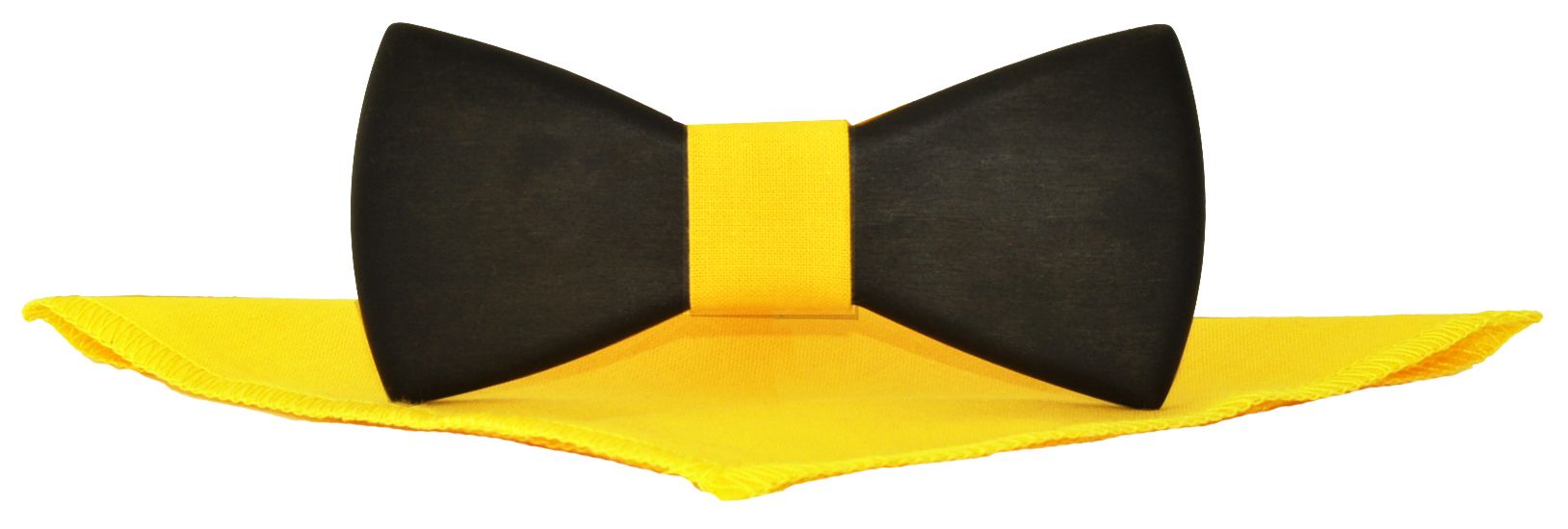 Деревянная галстук-бабочка черная с ярко-желтым платком описание: Фасон - Фигурная, Материал - Дерево, Цвет - Черный, желтый, Размер - 11 см. х 5 см., Страна производства - Россия.