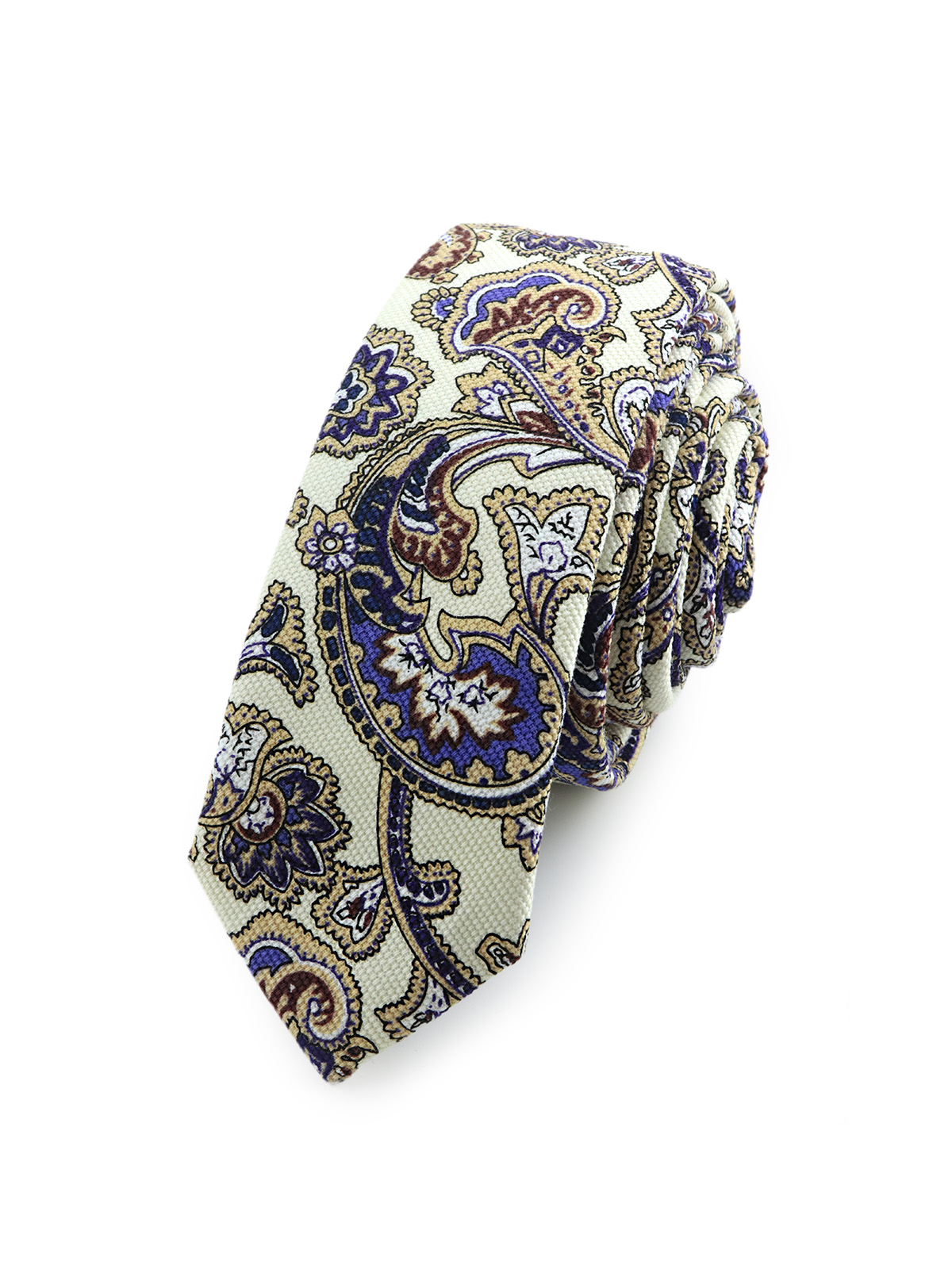 Галстук белый с синим пейсли описание: Фасон - Узкий галстук, Материал - Хлопок, Цвет - Белый, синий, Размер - 5 см х 150 см , Страна производства - Россия.