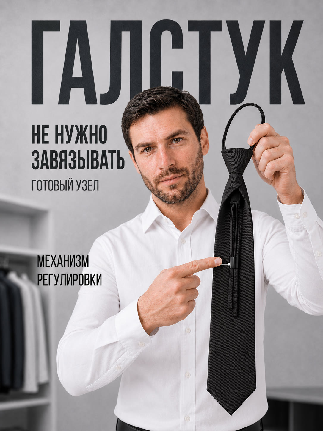 Фальшгалстук узкий черный с полосатой текстурой описание: Фасон - Регат (не требует завязывания), Материал - Полиэстер, Цвет - Черный, Размер - Длина - 45 см, ширина - 5 см (регулируется специальной стяжкой), Страна производства - Россия.