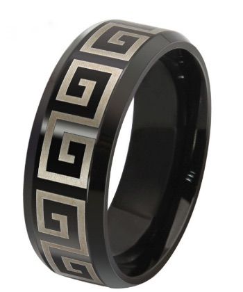 MK33 Черное стальное кольцо с орнаментом только в 2beMan.ru