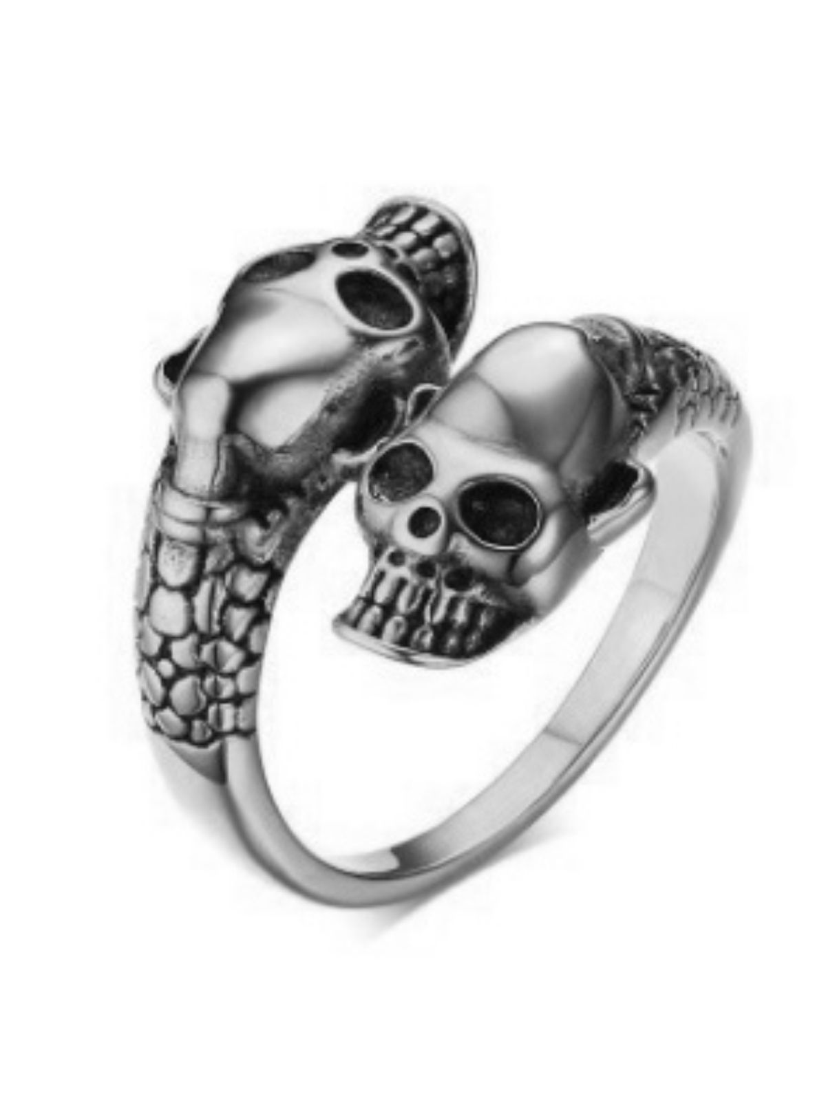 MK78 Кольцо с черепами стальное описание: Материал - Ювелирная сталь 316L, Цвет - Серебристый, Размер - Ширина черепов - 17 мм.. Доставка по всей РФ. MK78 Кольцо с черепами стальное только в 2beMan.ru