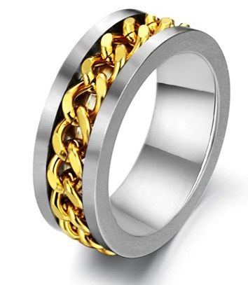 MK43 Стальное кольцо с золотой цепью только в 2beMan.ru