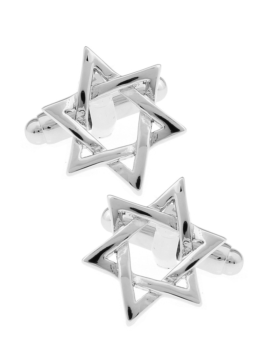Запонки звезда Давида, Материал: Ювелирная сталь 316L Покрытие - эмаль, Цвет: Серебристый, Размеры: диаметр 16 мм, общая длина 23 мм, ножка 17 мм, вес: 11 гр., подарочная упаковка бесплатно.