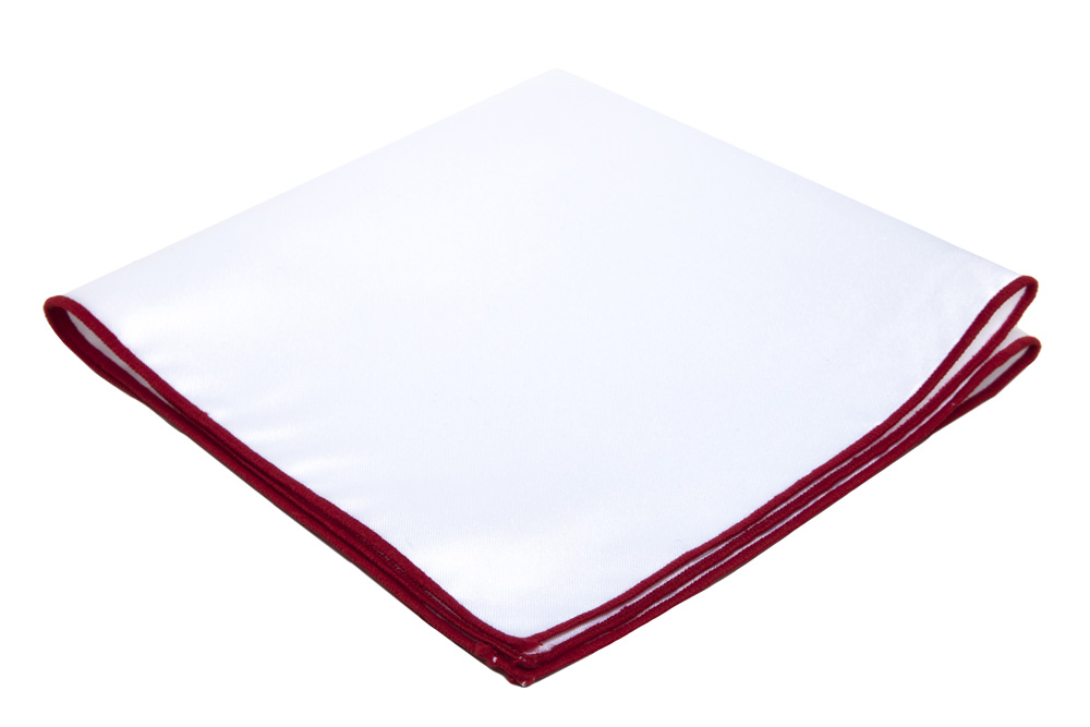 Платок хлопковый белый с бордовой кромкой описание: Материал - Хлопок, Размеры - 23 см x 23 см, Страна производства - Турция;