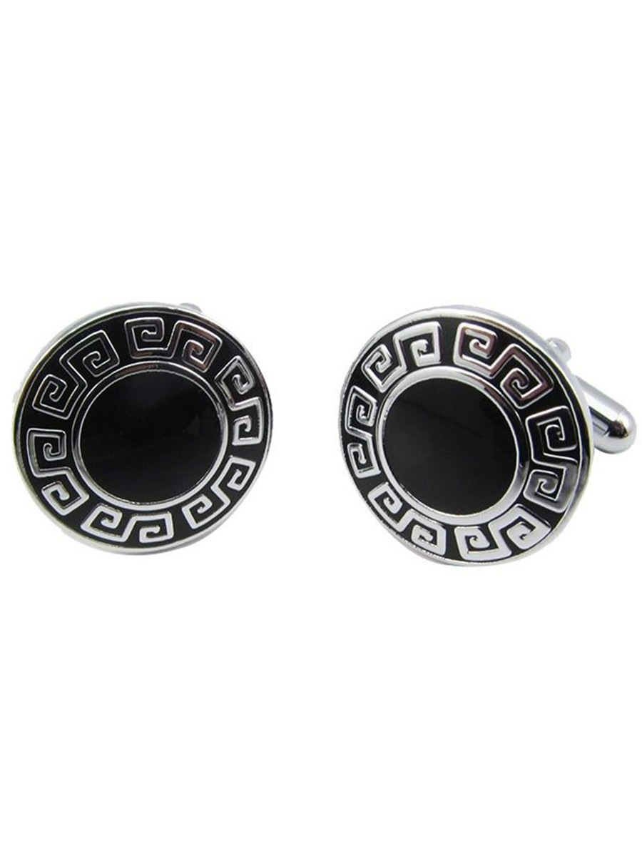 Запонки круглые с орнаментом, эмаль, Материал: Ювелирная сталь 316L, Цвет: Черный, Размеры: диаметр 18 мм, общая длина 24 мм, ножка 19 мм, вес: 11 гр., подарочная упаковка бесплатно.