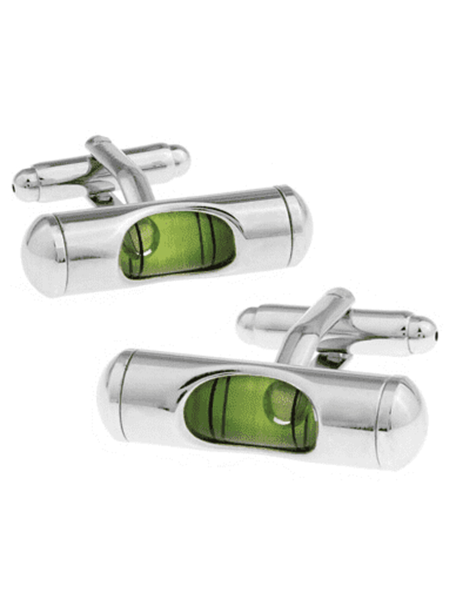 Запонки уровень, Материал: Ювелирная сталь 316L, Цвет: Серебристый + Зеленый, Размеры: 25 мм х 8 мм, общая длина 26 мм, ножка 17 мм, вес: 11 гр., подарочная упаковка бесплатно.