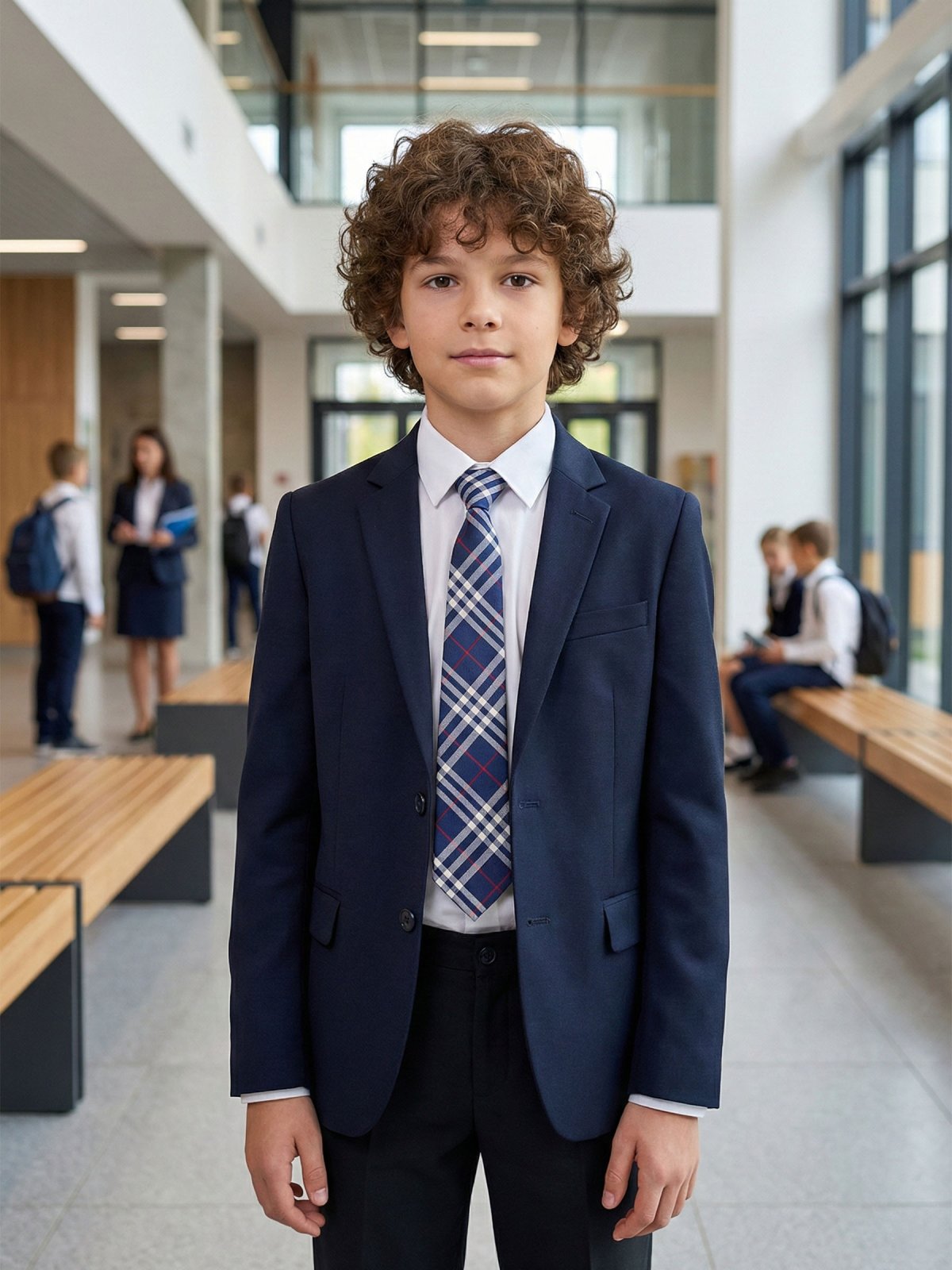 Описание Школьный галстук на резинке синий в бело-красную полоску: Размер - Длина галстука 35 см, ширина (в самом широком месте): 7 см, Цвет - Синий, белый, красный, Страна производитель - Россия;