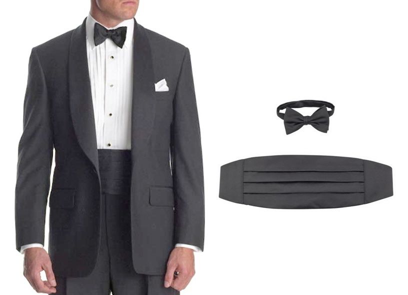 Пиджак, рубашка, галстук-бабочка и камербанд - неотъемлемые аксессуары правильного тона высшего общества.
